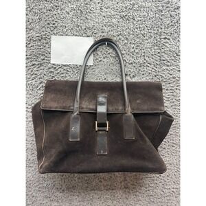 Vintage Authentic Gucci Womens Suede Leather Satchel Tote Bag Dark Brown 203569